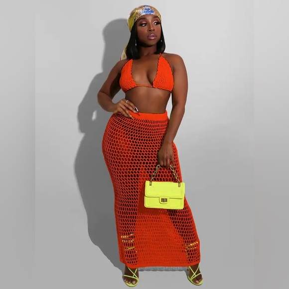 Orange bathing suit cover up set - Picture 1 of 2